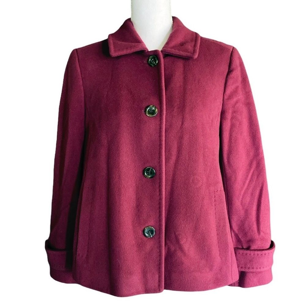 Lands End Wool Cashmere Blend Winter Pea Coat 14 Petite Plum